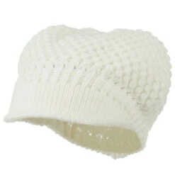 Women's Visored Knit Beanie -Fashion Accessories Store wv002db white 1