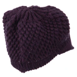 Women's Visored Knit Beanie -Fashion Accessories Store wv008db eggplant 3