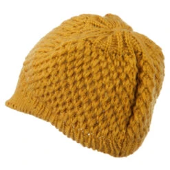 Women's Visored Knit Beanie -Fashion Accessories Store wv009db mustard 2